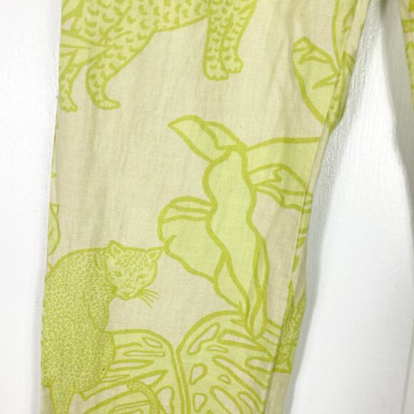 Nwot LAS SURENAS Pants S Linen Cotton Lime Green Leaf Straight Slit Pcks Cheetah - Picture 8 of 15
